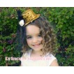 Black Feather and Polka Dots net Sparkle Gold Hat Clip with Cream White Rose  H148 